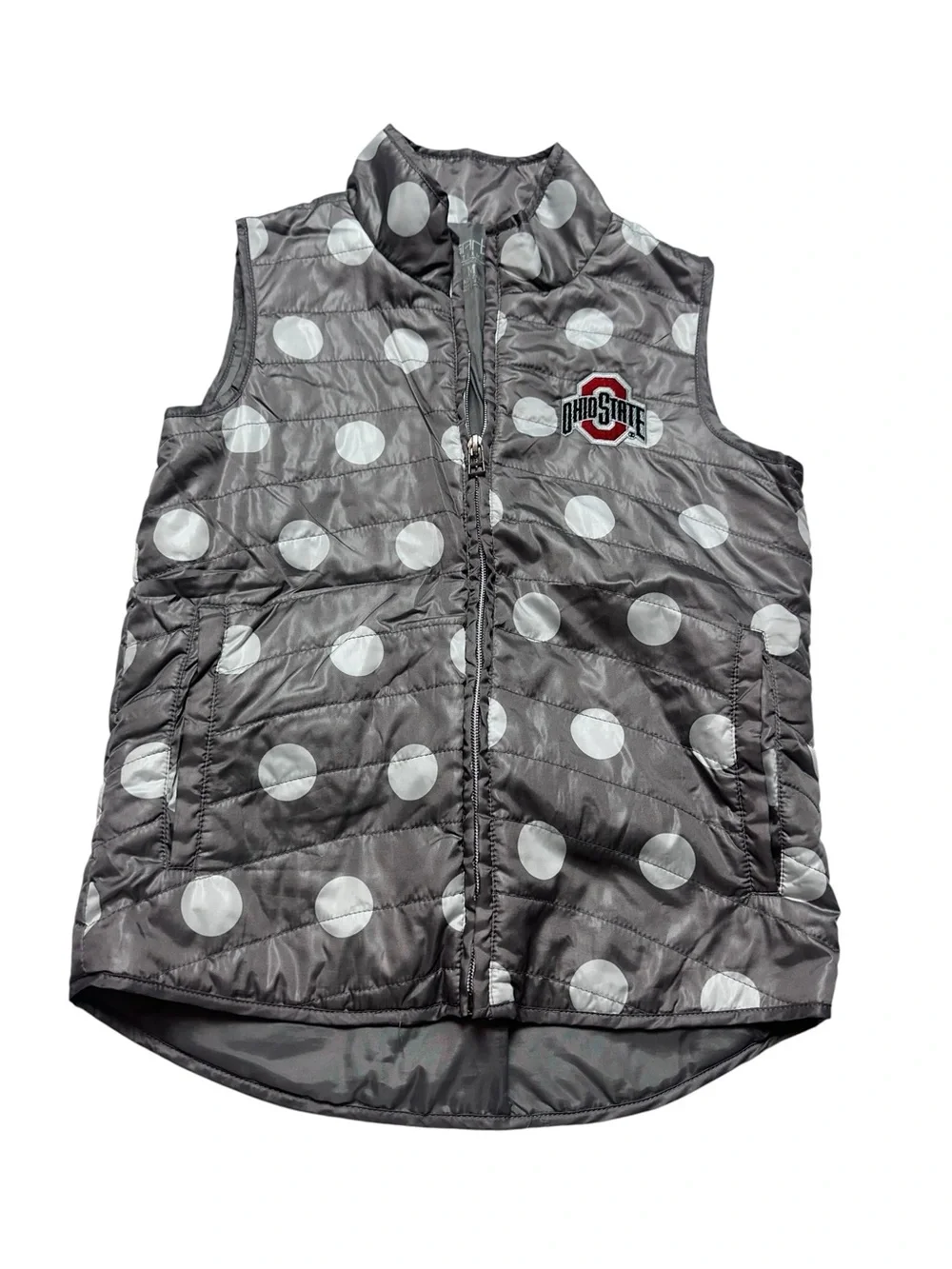 Ohio State Buckeyes Girls M Gray Polka Dot Puffer Vest OSU Game Day NCAA